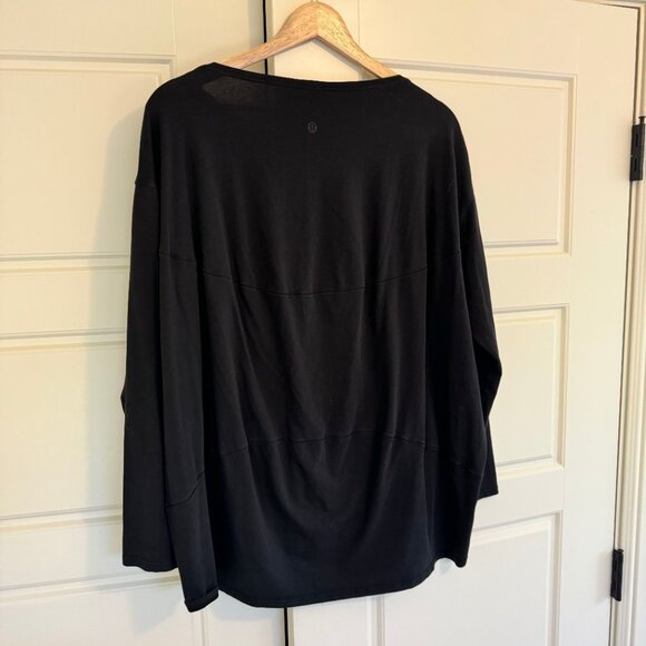 Lululemon Back In Action Long-Sleeve Shirt Top Black Relaxed Fit Cotton Blend - Picture 3 of 6